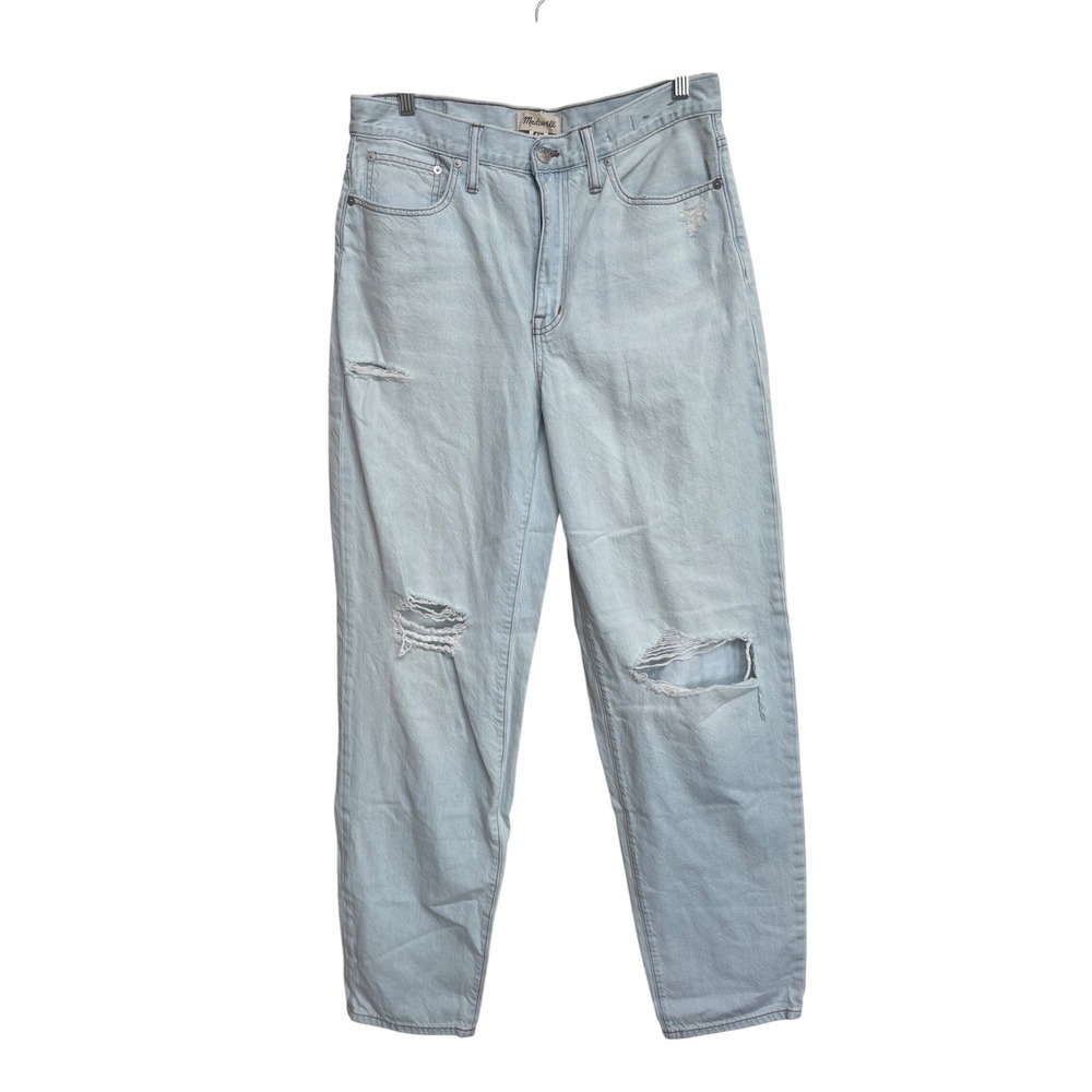 Madewell Baggy Tapered Jeans Light Wash Distressed Ripped Knee High Rise - Picture 2 of 11